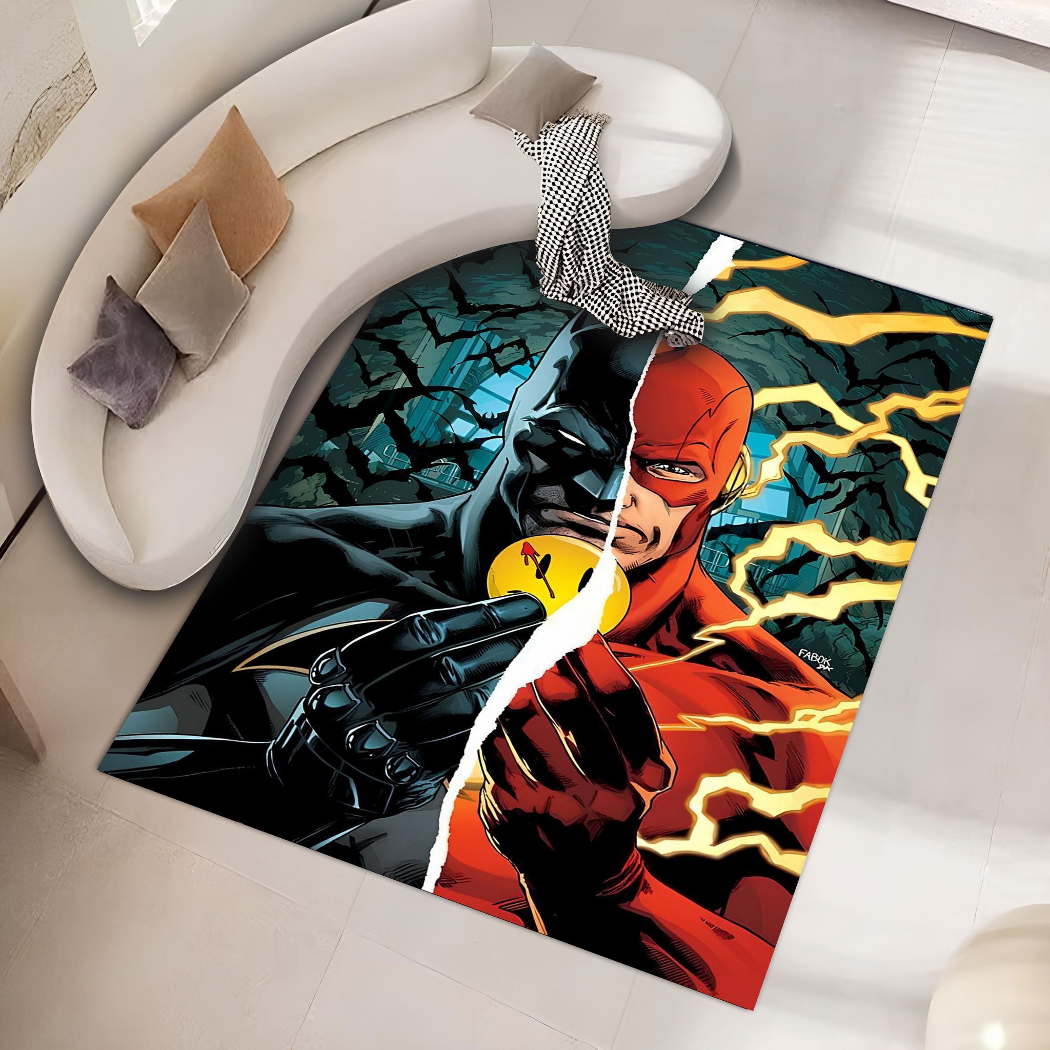 batman & flash comic, kinnsich halı