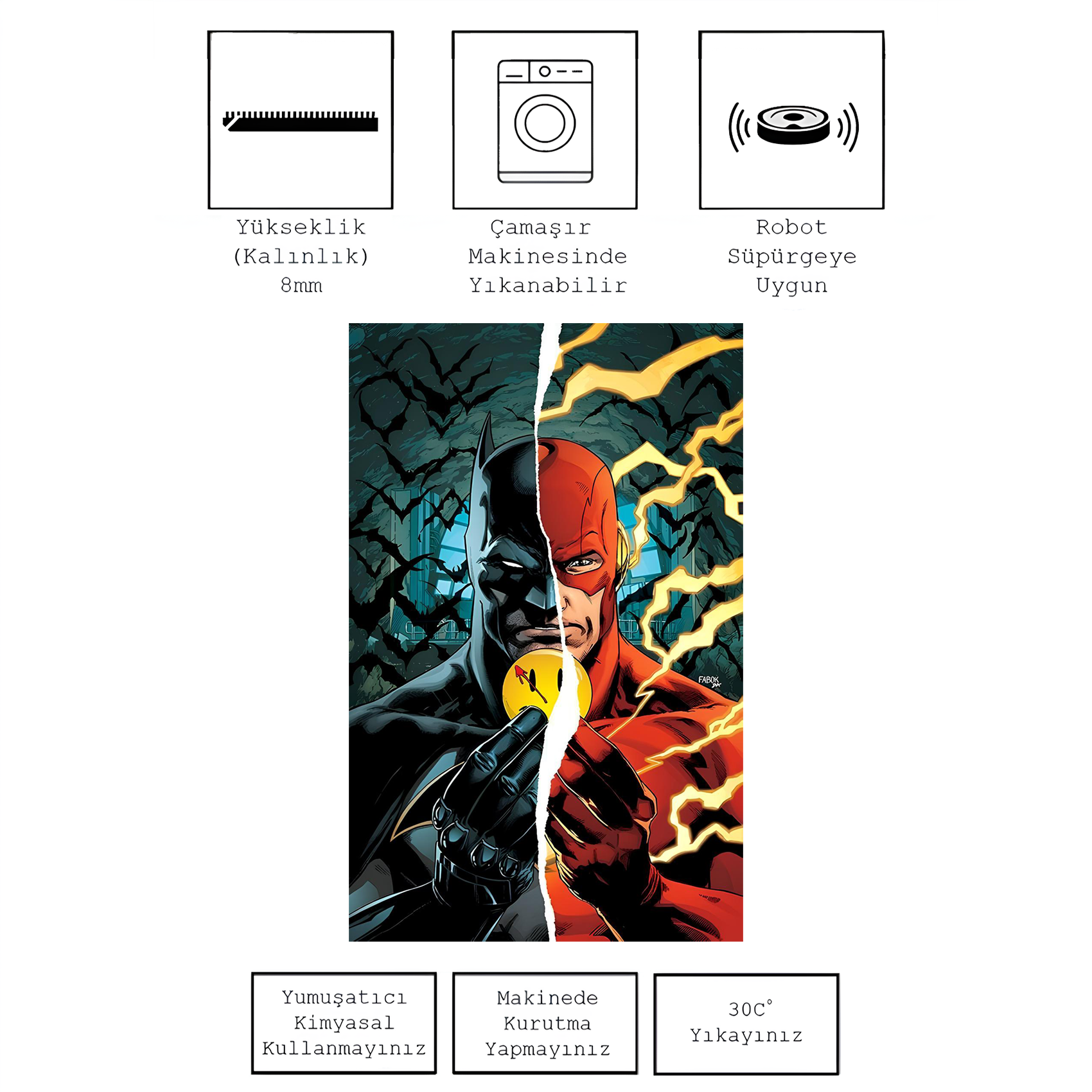 batman & flash comic, kinnsich halı