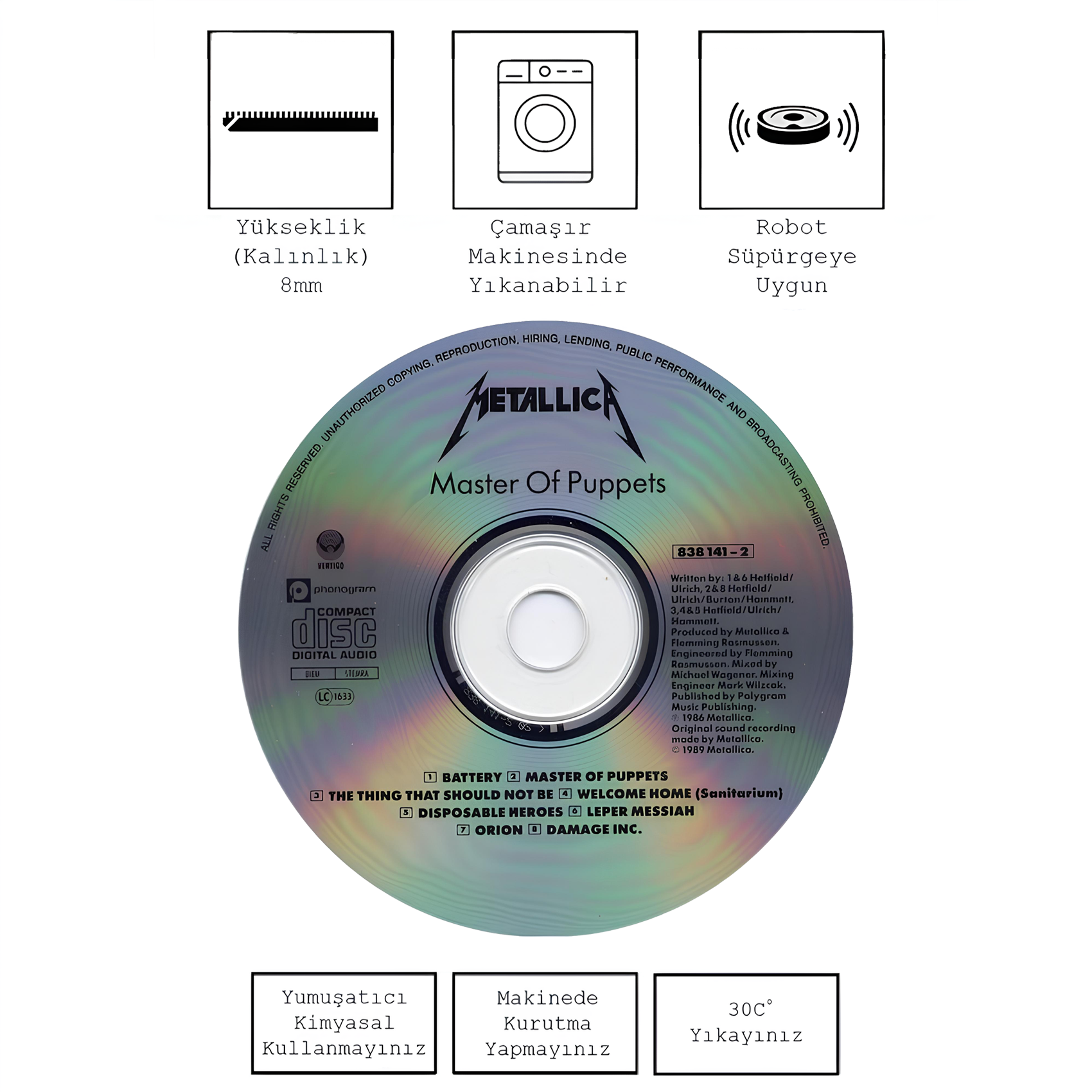 metallica master of puppets cd, kinnsich halı