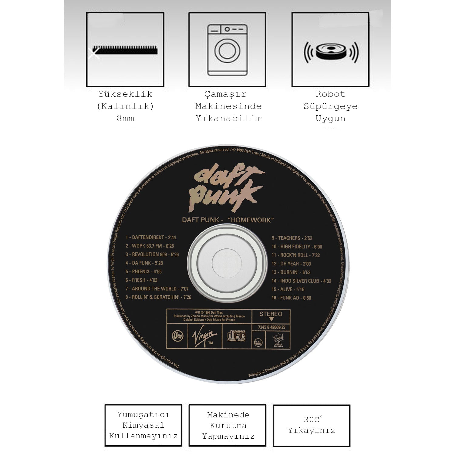 daft punk - homework, kinnsich halı | fırsat ürünü